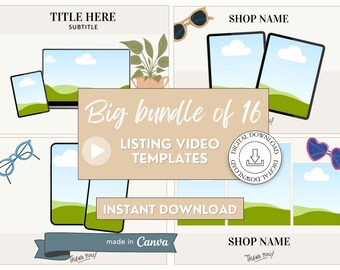 Etsy Listing Video Template for Digital Product Seller Laptop Device Mockup Canva Template Digital Planner Artwork Animated Computer Mock Up