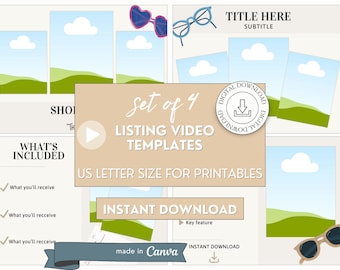 Listing Video Template for US Letter Size Digital Printable Product Mockup, Canva Template Animated Paper Etsy Listing Video Mock Up