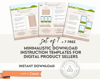 Pacchetto di modelli di istruzioni per il download digitale moderno per venditori di prodotti digitali / Modello minimalista di link di prodotti Canva Nota di ringraziamento