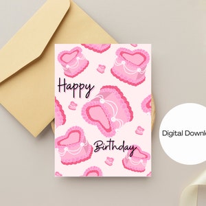 Cartão de aniversário para impressão da tendência do bolo vintage, cartão de aniversário para ela, cartão de aniversário feminino, cartão de felicitações, cartão de aniversário, cartão de aniversário divertido,