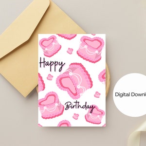 Vintage Cake trend printable birthday card, birthday card for her, girly birthday card, greeting card, birthday card, cute birthday card