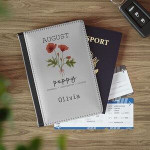 Personalisierte Passport Cover Geburtsblume Passport Brieftasche Kartenhalter