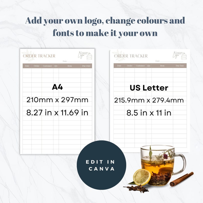 Custom Cake Order Tracker Template for Home Bakery | Printable Design ...