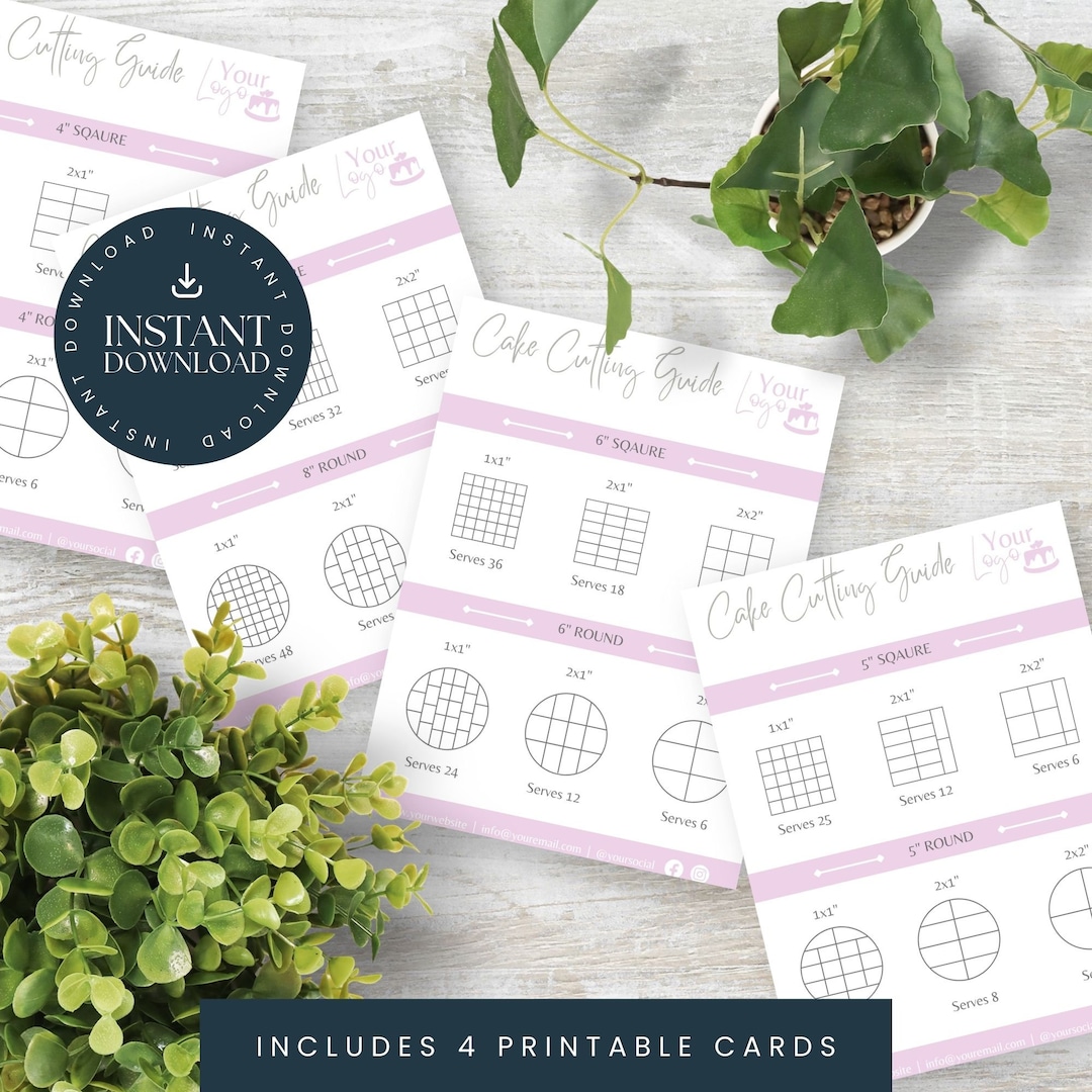 CANVA Cake Cutting Guide Editable Template, Cake Care Printable Card ...