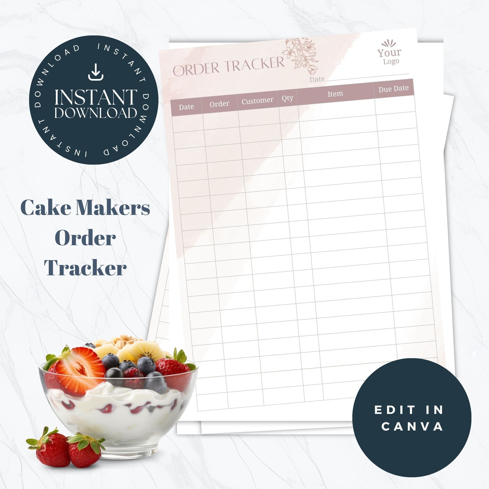 Custom Cake Order Tracker Template | Printable Design for Cake Makers ...