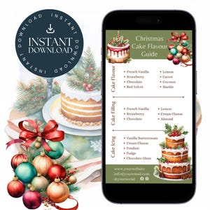 Weihnachtskuchen Geschmacksführer | Bearbeitbare Kuchengeschmacksliste | Textbarer Digitaler Download | Kuchen Menü Vorlage | Urlaub Kuchen Maker Werkzeug | Leinwand