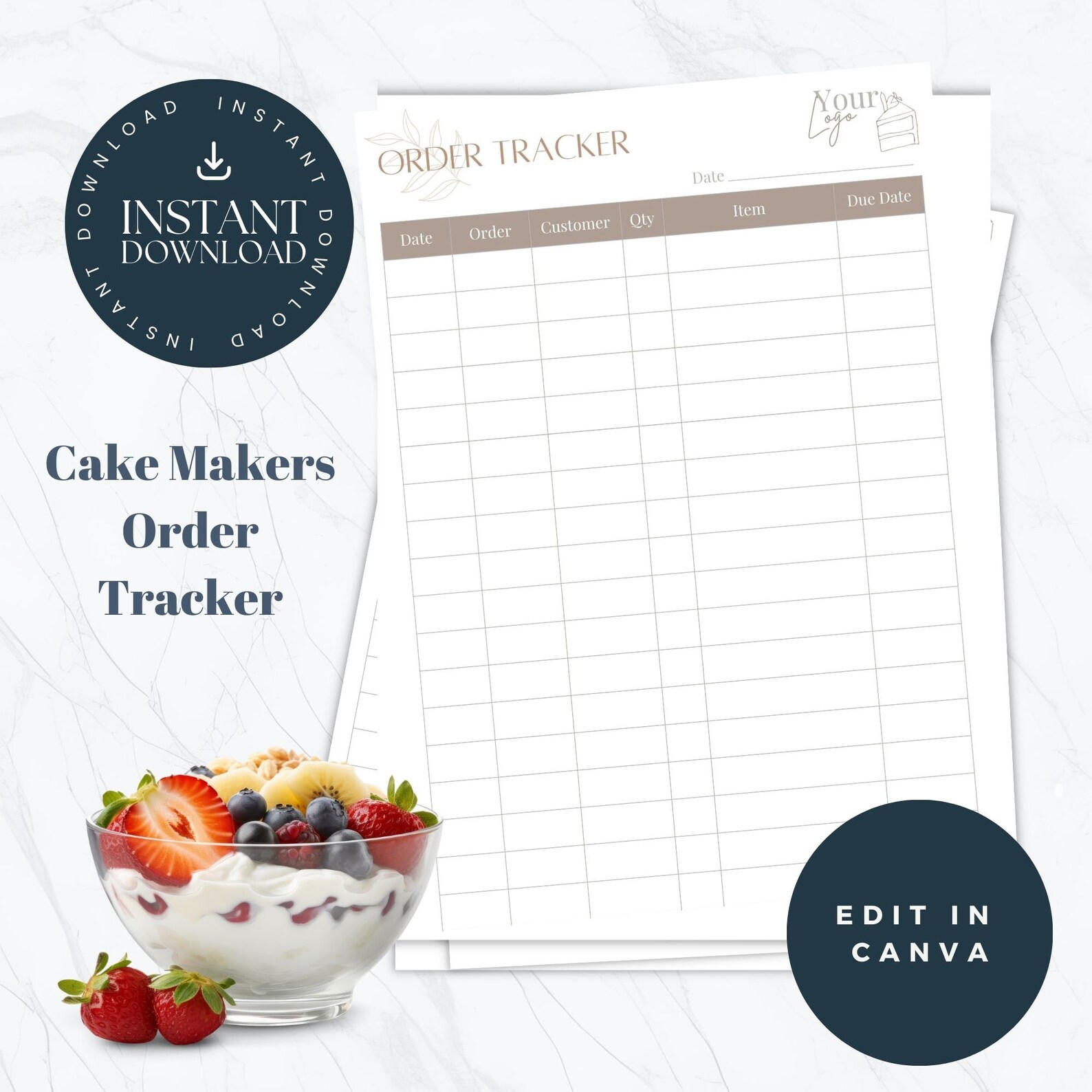 Custom Cake Order Tracker Template for Home Bakery | Printable Design for Cake Makers | Editable ...