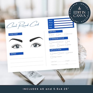 Kundenkartei | Wimpernverlängerung | In Canva bearbeiten | Sofortiger Download | Wimpernkarte | Wimpernverlängerungen| Saphirblau LT009