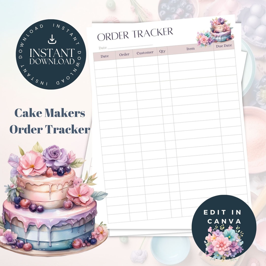 Home Bakery Order Tracker | Order Tracker | Printable Bakery Tracker ...