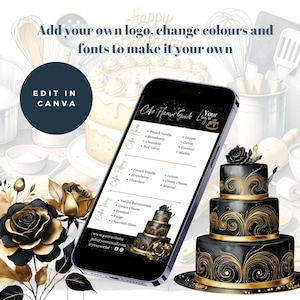 Kuchen Geschmacksführer | Bearbeitbares Kuchenmenü | Textbarer Digitaler Download | Kuchen Geschmack Liste Vorlage | Kuchen Business Tool | Leinwand | CMBG001