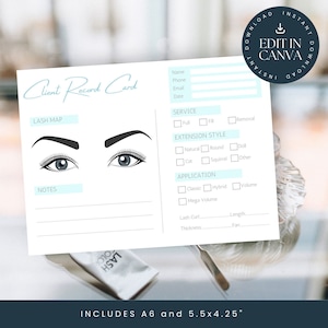 Kundenkartei | Wimpernverlängerung | In Canva bearbeiten | Sofortiger Download | Wimpernkarte | Wimpernverlängerungen| Babyblau LT003