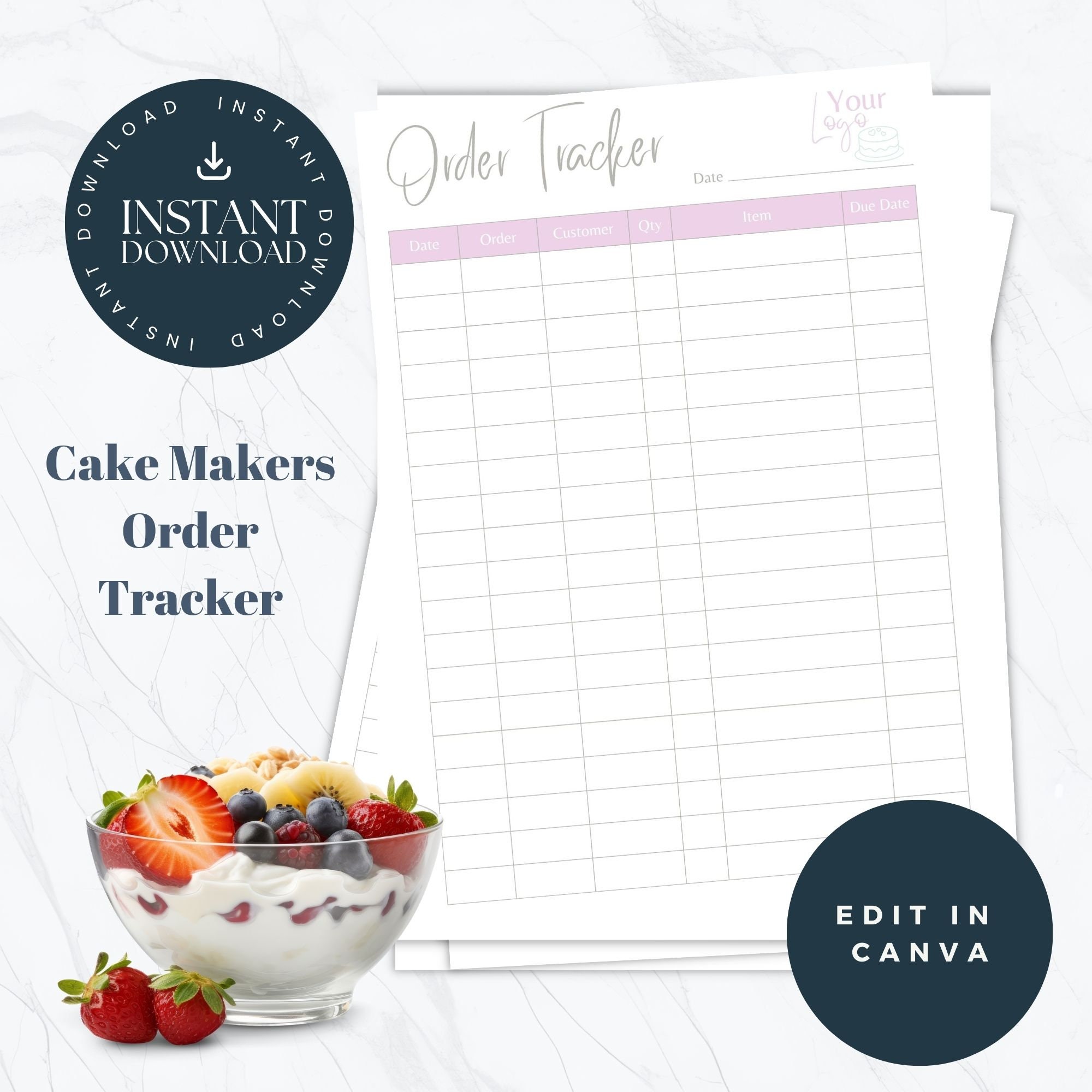 Custom Cake Order Tracker Template | Printable Design for Cake Makers | Editable in Canva Soft ...