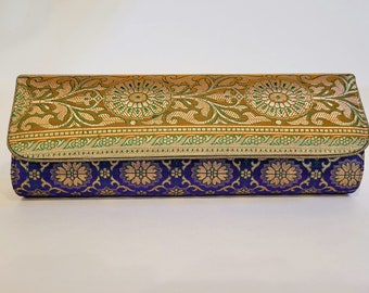 Handmade silk brocade evening clutch bag ( Gold/Purple Multicolor)