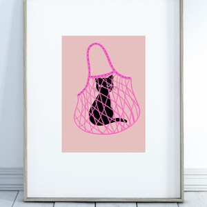 Arte de parede de gato em um saco | Decoração de parede moderna, decoração de dormitório, arte estética, design minimalista, para entusiastas de gatos | Download instantâneo