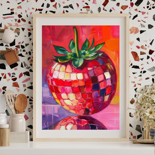 Vibrant faux Hand-Painted Strawberry Artwork | Perfect Kitchen Wall Decor | Fresh, Colorful Fruit Painting | Instant Digital download|