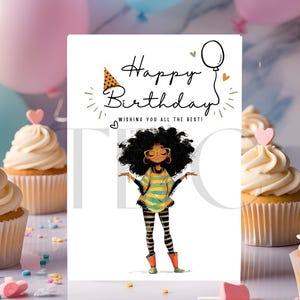 Melanin Kindergeburtstagskarte – Sofortiger Download 13x18 – Bold, blank innen, Kein Umschlag