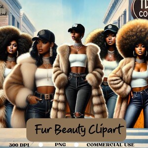 Urban Chic Clipart Bundle | Fur Beauty Digital Clipart |  PNGs for Stickers, Crafts, & More 5 PNG Files  300 DPI, Commercial Use