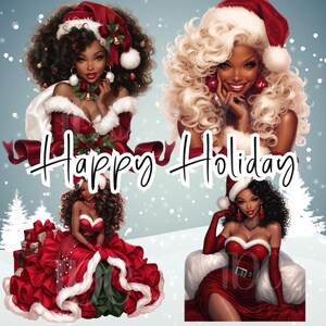 Clipart de Navidad de mujer negra de Santa Claus / Clipart de Navidad / Clipart de magia de niña negra, Clipart de Navidad / Clipart de Navidad PNG / Navidad afro
