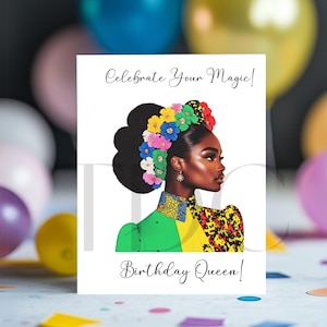 Cartão de aniversário ousado e bonito – Cartão de felicitações inspirado em melanina, em branco por dentro