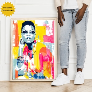 Afrocentric Wall Art Download | Bold Black Woman Pop Art in 4 Sizes | Printable Digital Decor for Empowering Spaces