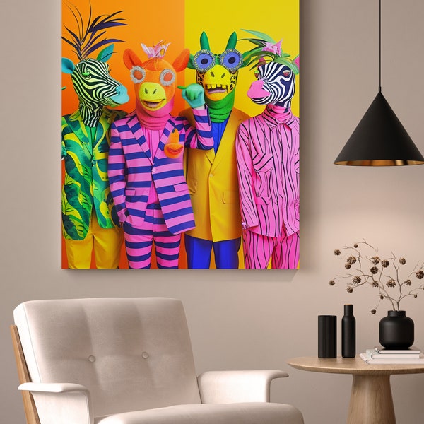 Eclectic Vibrant Animal Safari Parade | Printable Wall Art | Quirky Interior Design | Instant Download | Whimsical Home Decor