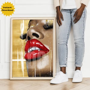 Glam Red Lips Diamond Grillz Art Print: Black Girl Luxury (Digital Download)