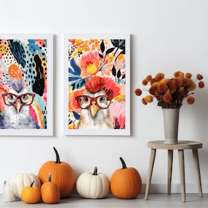 Scholarly Chicken Art | The Intellectual Poultry set | Whimsical Digital Art Print for Home and Office Decor