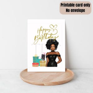Afrocentric Digitale Geburtstagskarte - 13x18 druckbare Grußkarte - Schwarz & Gold, ohne Umschlag