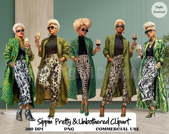 Black Girl Clipart Set: Fashionable Women Art (Digital Download)