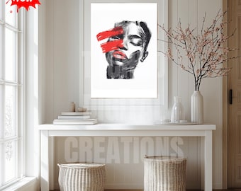 Black Woman Wall Art Print Digital Download | African American Art | Instant Download Printable | Red Abstract Portrait | Home Decor