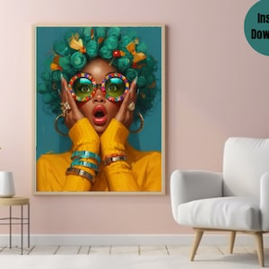 Lámina artística de la Reina Africana: Retrato afrocéntrico y colorido (Descarga instantánea)