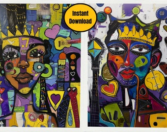 Abstract Queen Art Print: Urban Colorful Portrait (Instant Download)