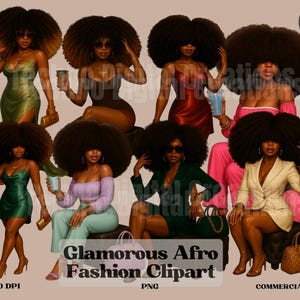 Black Fashion Clipart Bundle – Afrocentric Sticker-Ready PNGs, 300 DPI, Natural Hair, AI Art for T-Shirts, Planners, and Merch