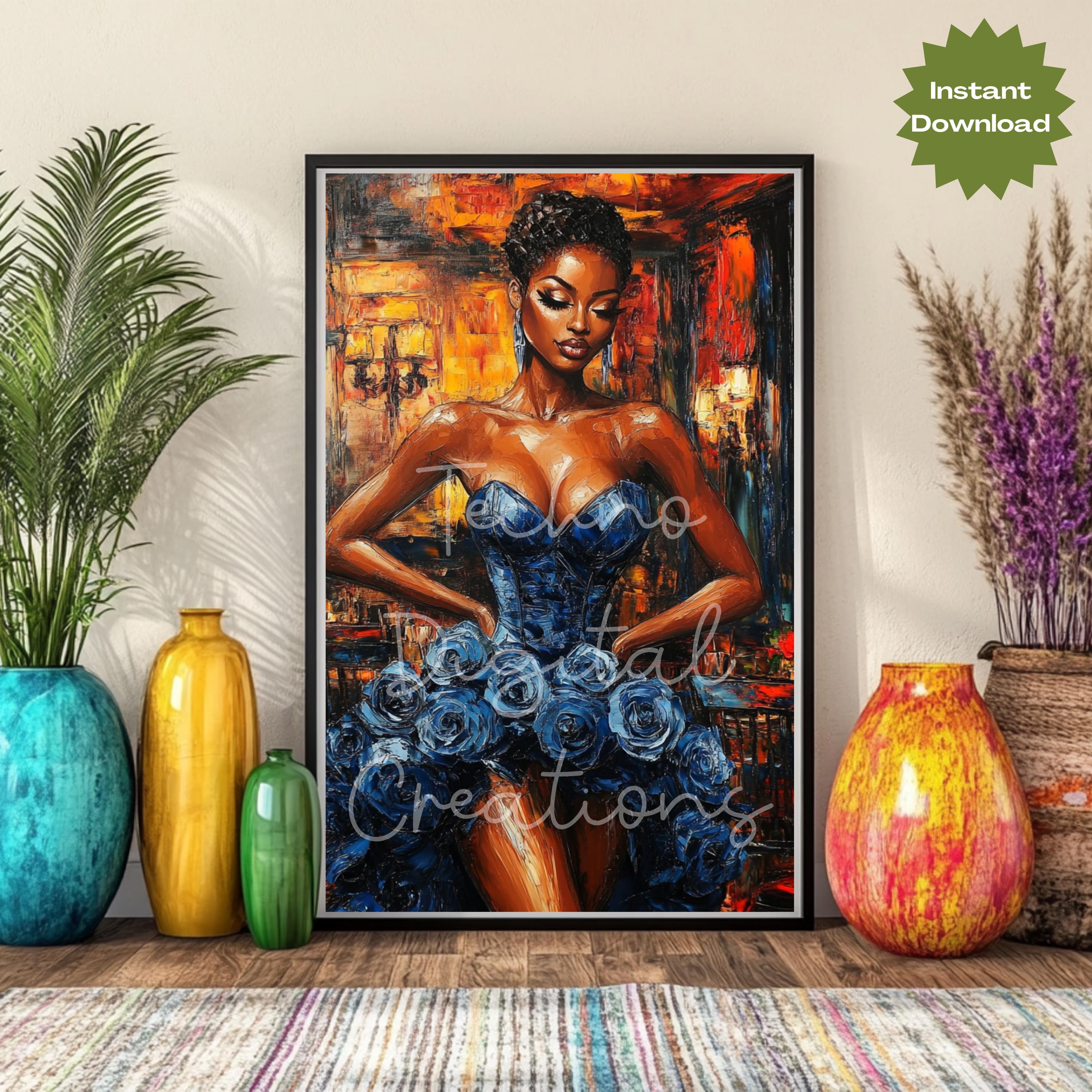Black Woman Oil Painting: Afrocentric Wall Art (Digital Download)