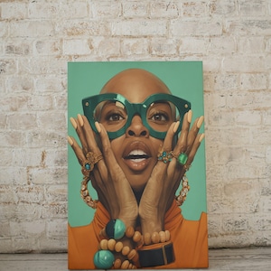 Baldie Queen Art Print: Afrocentric Woman with Colorful Accessories (Instant Download)