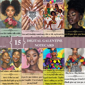 15 cartes Galentine uniques imprimables 4 x 6 célébrant les femmes mélaniques | Cartes Galentine inspirées de la mélanine | Téléchargement instantané