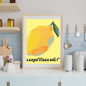 Lemon Vibes Only | Lemon Art Print | Vibrant Citrus Digital Download | Modern Kitchen Decor | Bright Lemon Illustration | Printable artwork