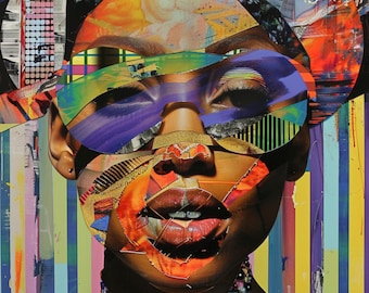Contemporary Digital Download Kaleidoscope Persona | Abstract Female Instant Download at home art |Trendy wall print | black women art