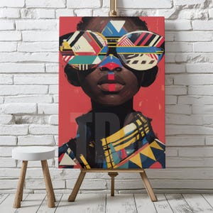 Afrofuturistic Wall Art Print – Solar Royalty Black Woman Portrait – Colorful Digital Download – Afrocentric Home Decor