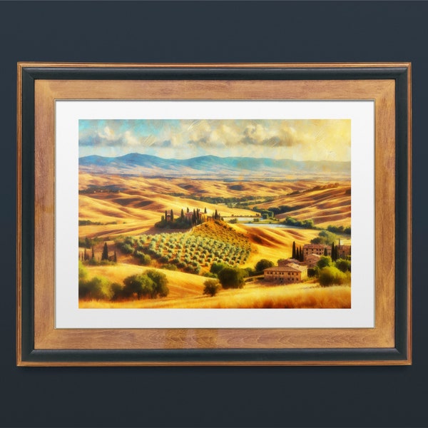 Tuscan Countryside Impressionist Oil Painting Digital Download Wall Art Decor Printable Home Decor Italian Landscape Art Scenery Rural Italy