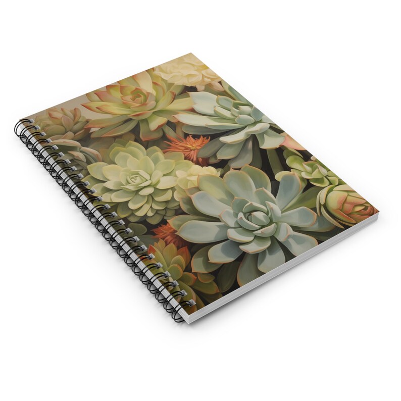 Muted Succulents Metal Spiral Bound Notebook 6 X 8 118 Ruled Lined