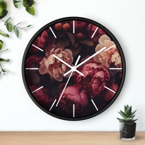 Romantic Peonies | 10&quot; Wall Clock | Studio Decor | Unique Wall Clock | Floral Clock | Dorm Decor | Office Clock | Wall Art Clock
