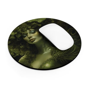 Green Temptress | 8&quot; Round Mouse Pad | Elegant Desk Decor | Moody Aesthetic | Gift for Friends | Mousepad | Green Serene Mouse Pad | WFH