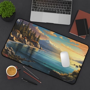 Rocky Lake | Anti-Slip Desk Mat | Workspace Decor | Gender Neutral Gift | Home Office | Game Mat | Landscape | Gamer Gift | Deskoration