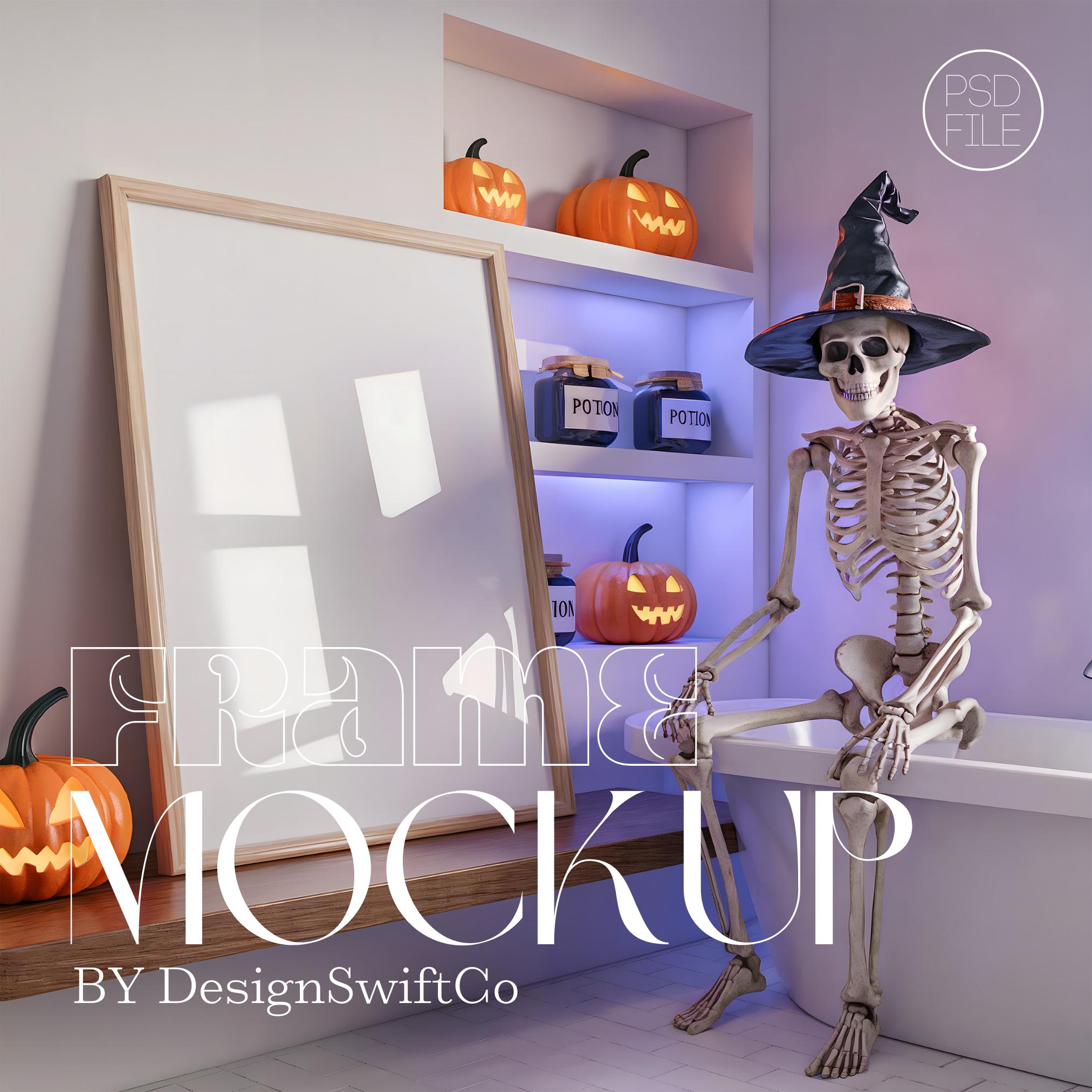 Halloween Frame Mockup, Skeleton Frame Mockup, Hot Tub Frame Mockup, Sitting Skeleton Frame Mockup
