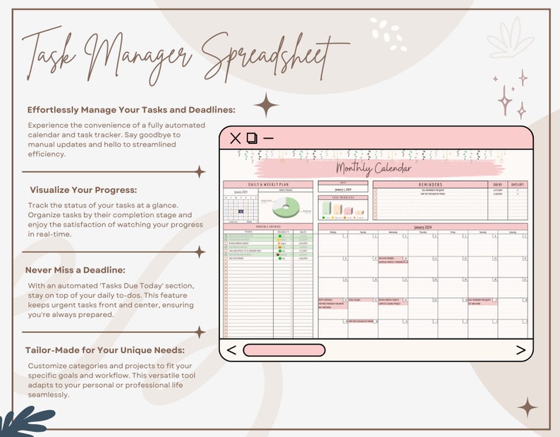 Pink Digital to Do List & Task Tracker Google Sheet Template, Calendar ...