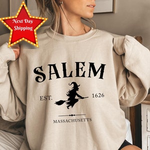 Salem Massachusetts Sweatshirt, Salem Broom Company Hoodie, Salem EST. 1626, Spooky shirt for her, Halloween Party Sweatshirt, Witch shirt