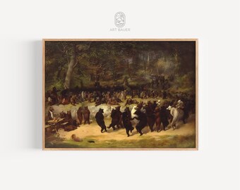 Bear Dance, William Beard | Humorous Painting, Funny Gift, Vintage Painting, Printable Art, Digital Download (1850)