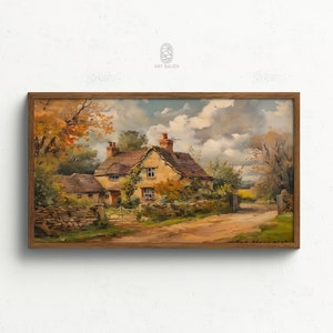 Samsung TV Frame Art, Cotswolds Cottage | Vintage Oil Painting, Charming Wall Decor, Digital Art, English Countryside