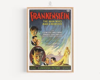 Frankenstein Movie Poster, 1931 | Frankenstein Poster, Classic Horror Art, Frankenstein Movie Print, Digital Download